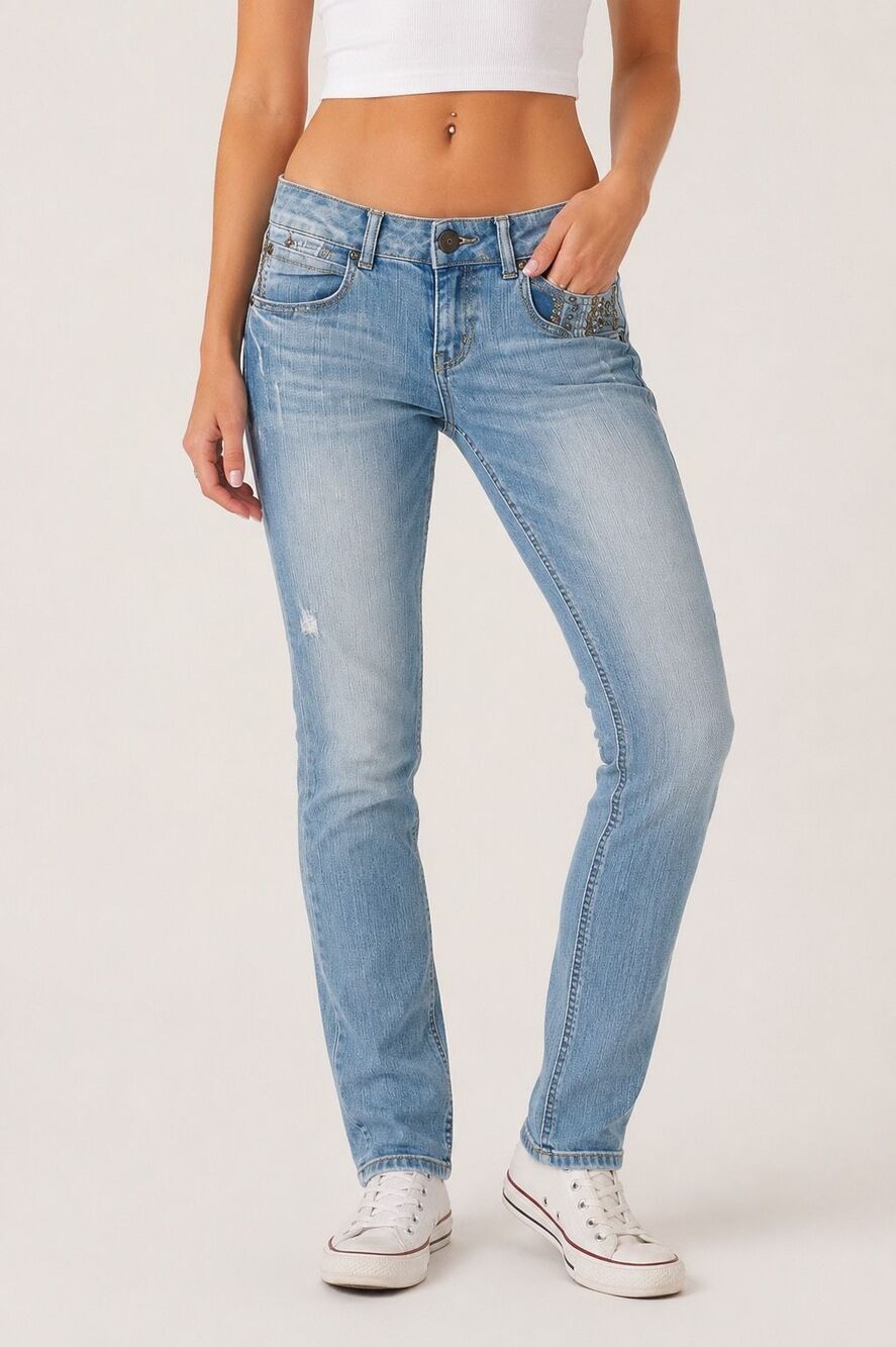 Bongo Y2K Low Rise Jeans Size 7 Embellished Pocket Light Wash Skinny